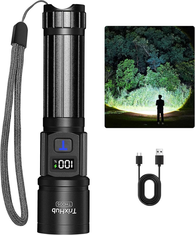 TrixHub Rechargeable Flashlights High Lumens, 5Mode Flash Light with LCD Digital Display, Super Bright Flashlight Adjustable Tactical Flashlight, High Powered LED Handheld Flashlight for Home - Image 1